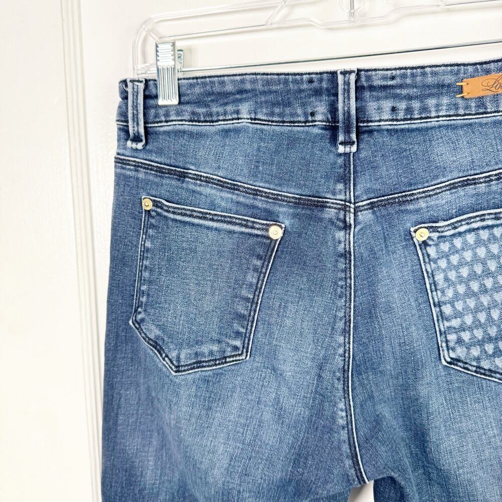 Love Moschino Mid Rise Straight Leg Jeans Allover Heart Print Back Right Pocket - Picture 9 of 13